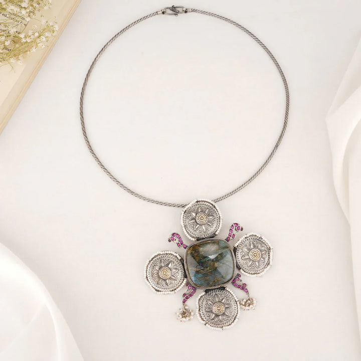 92.5 Silver, Contemporary Hasli with Chunky Studded Pendant