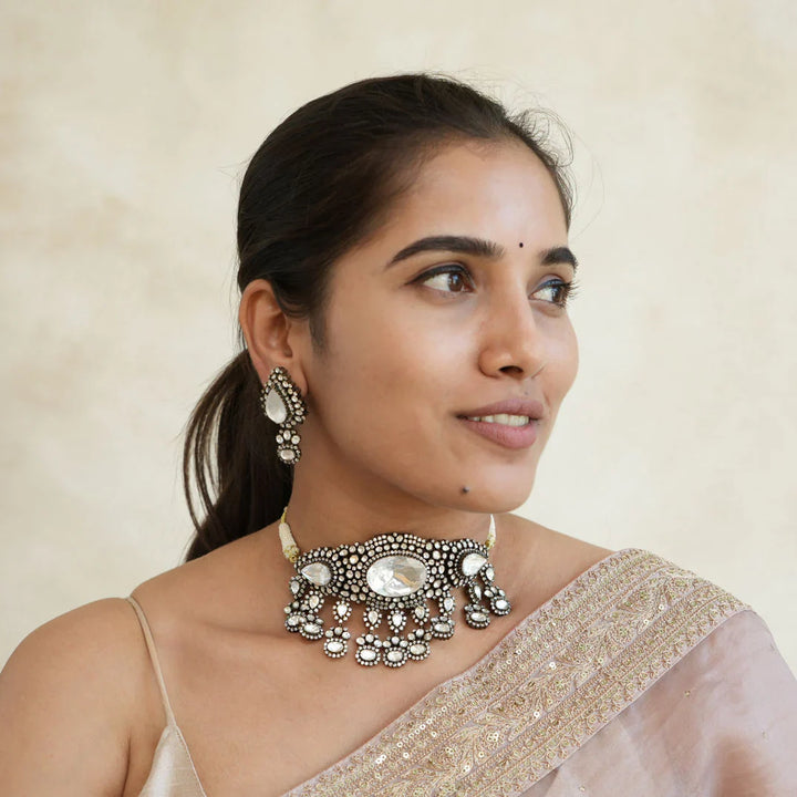 92.5 Silver, Lunar Beauty Victorian Choker Set