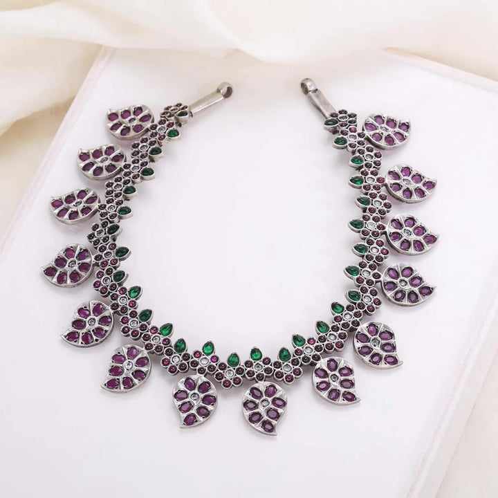 92.5 Silver, Mehnaz Oxidised Necklace