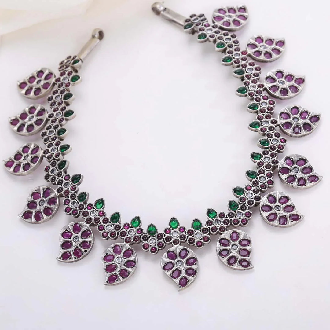 92.5 Silver, Mehnaz Oxidised Necklace