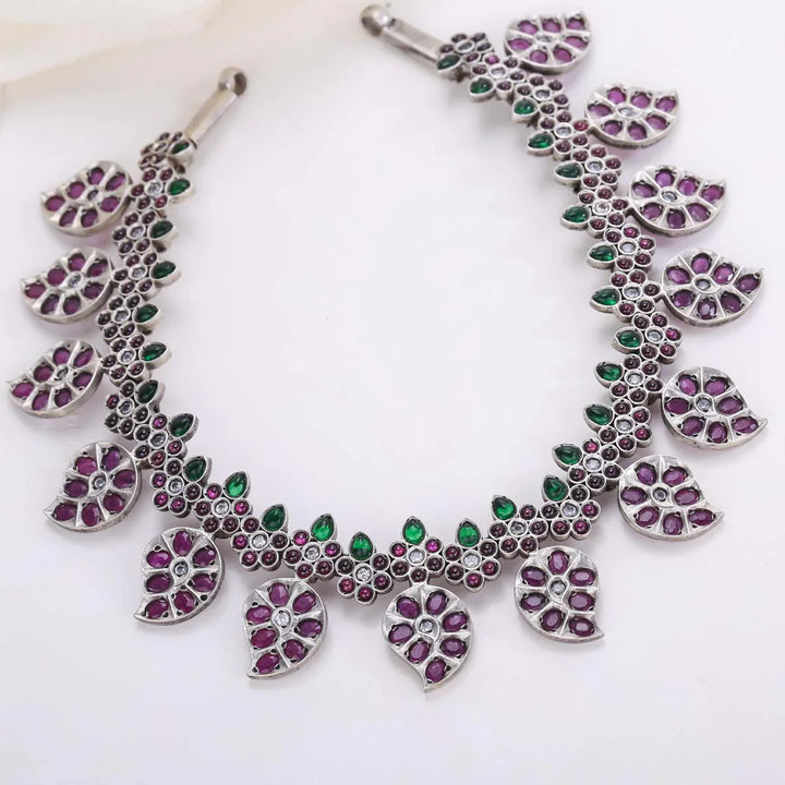 92.5 Silver, Mehnaz Oxidised Necklace