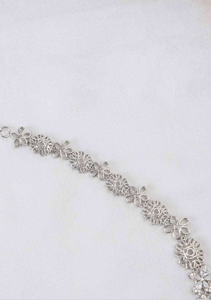 92.5 Silver Swarovski Necklace Set with White and Red Stones