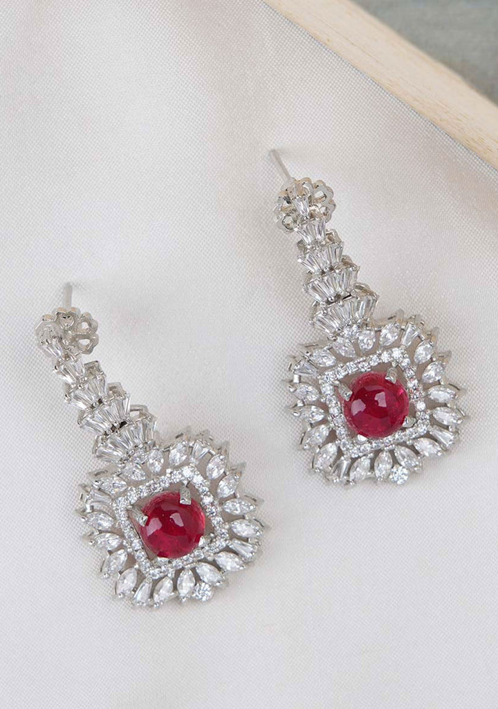 92.5 Silver Swarovski Necklace Set with White and Red Stones