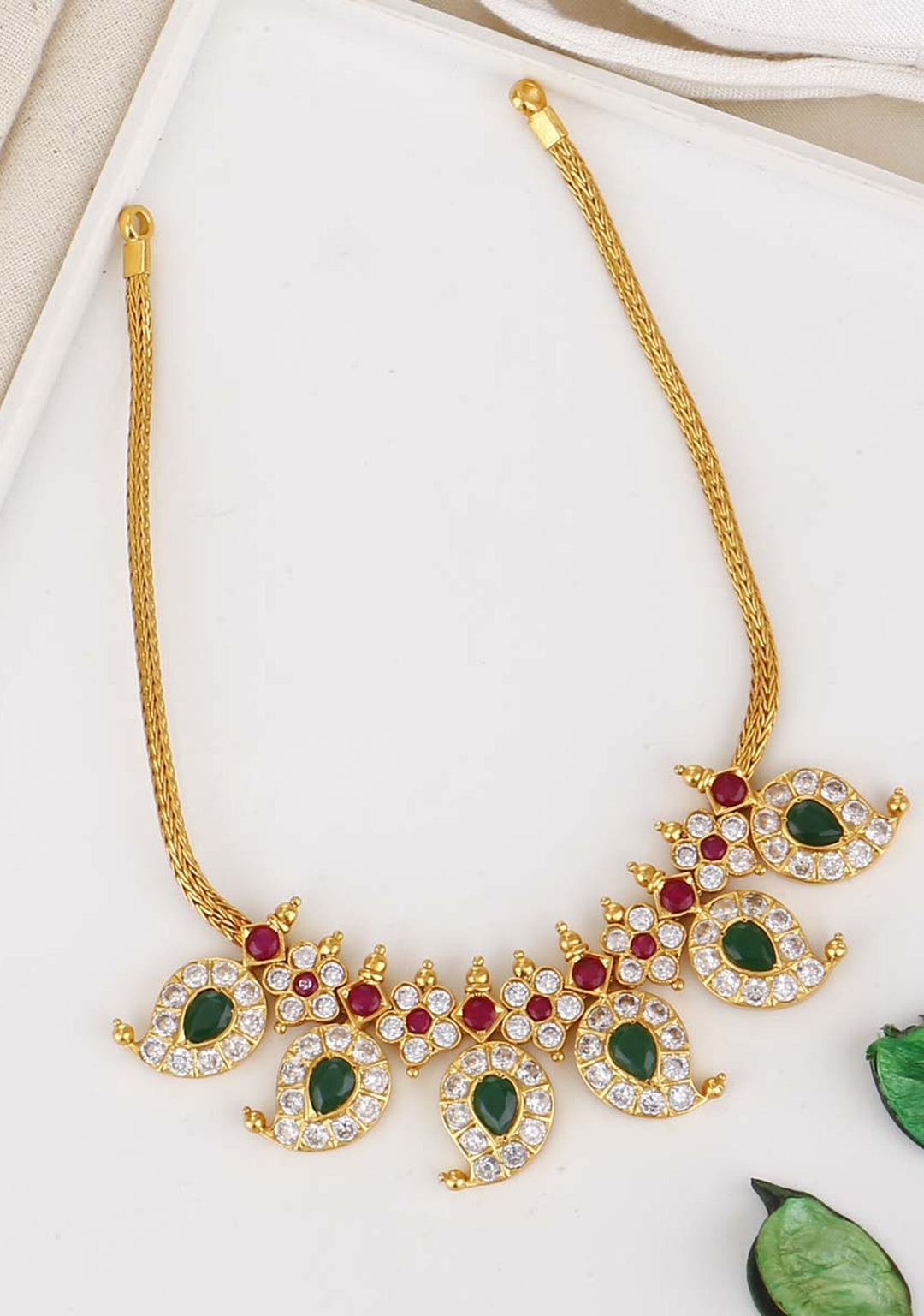 92.5  Silver 24 Ct Gold Plated Stone Studded Mango Necklace
