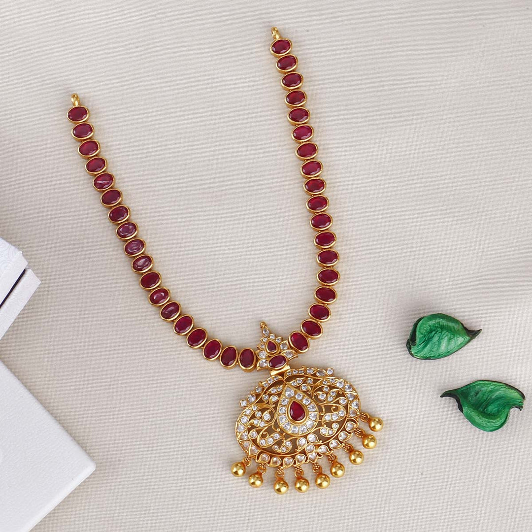 Pure 92.5 Silver Mothika Red Stone Necklace | SHOBITAM