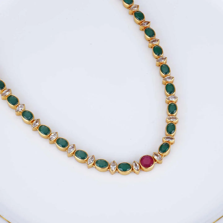 92.5 Silver, 24 kt Gold-Plated Stone Studded Short Necklace