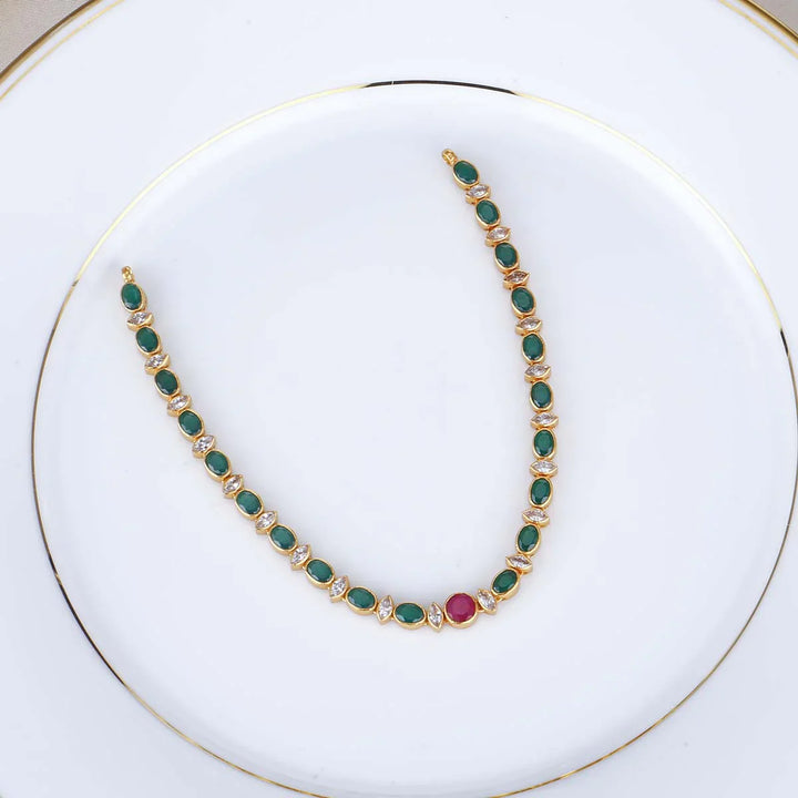 92.5 Silver, 24 kt Gold-Plated Stone Studded Short Necklace
