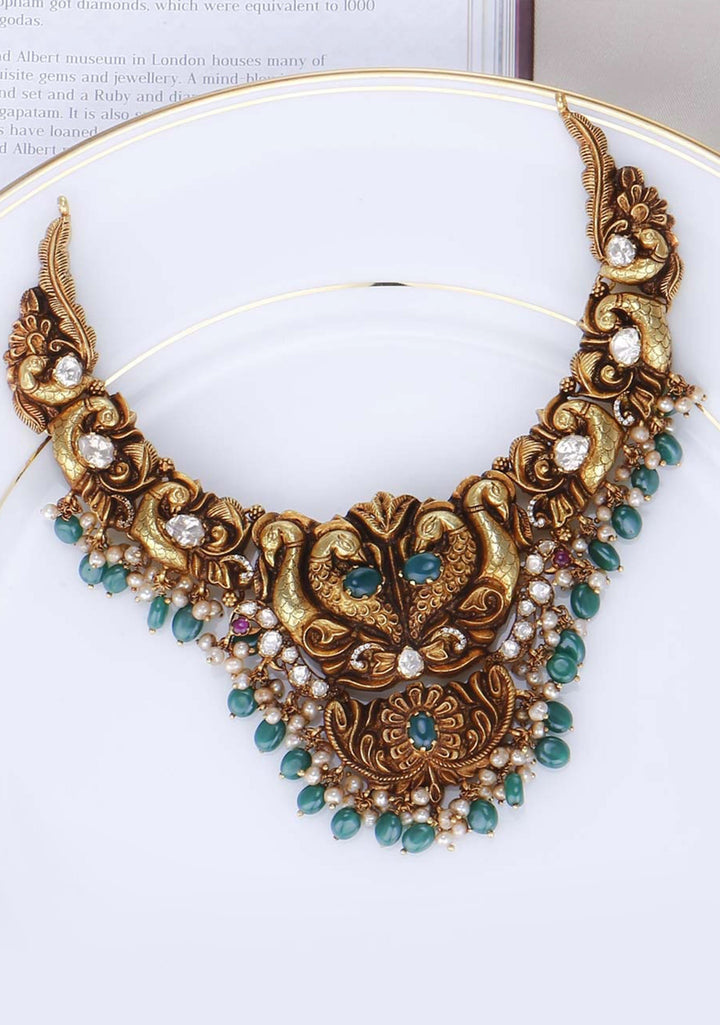 92.5 Silver Gold Plated Deep Nagas Necklace With Moissanite St