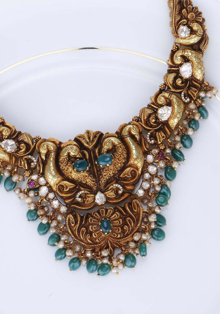 92.5 Silver Gold Plated Deep Nagas Necklace With Moissanite St