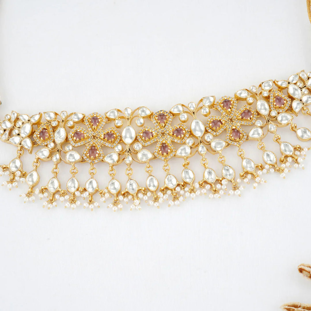 92.5 Silver 24 Ct Gold Plated Polki Necklace Set