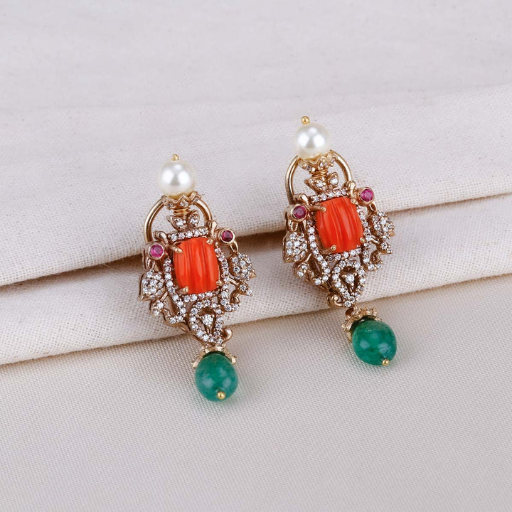 Pure 92.5 Silver, Coral Look On Victorian Necklace Set