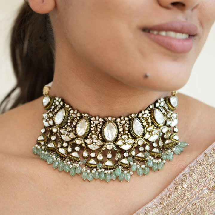 Pure 92.5 Silver Kesvina Victorian Choker Set | SHOBITAM