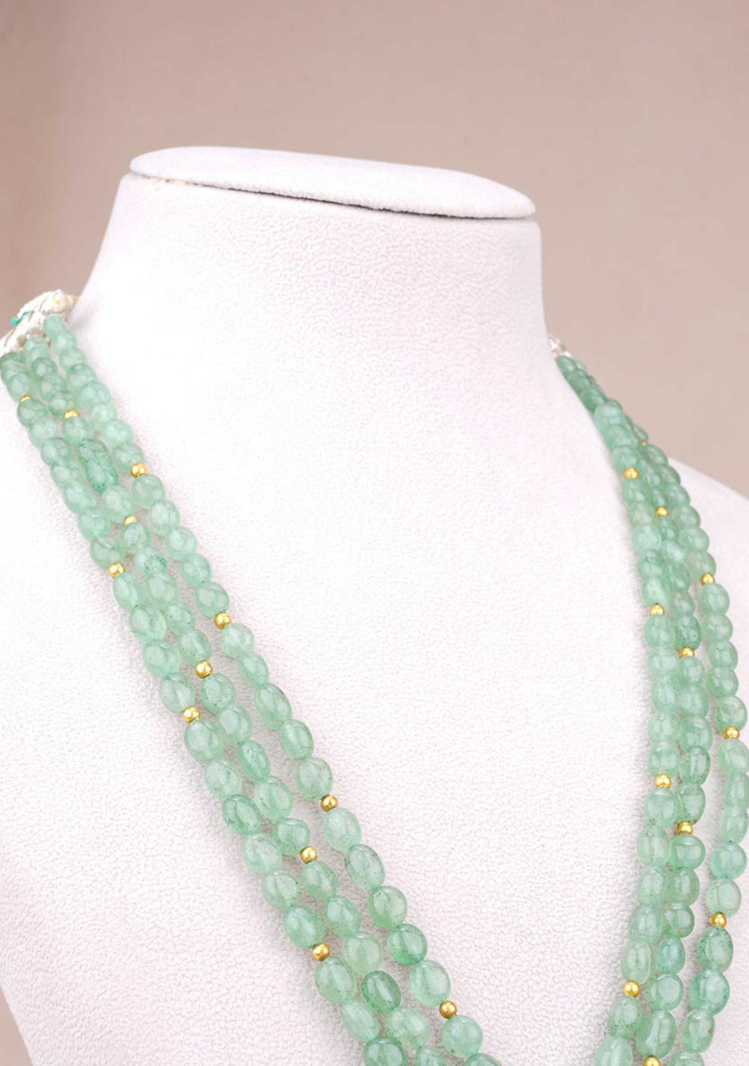 92.5  Silver 24 Ct Gold Plated Victorian Sage Green Multistrand Necklace Set