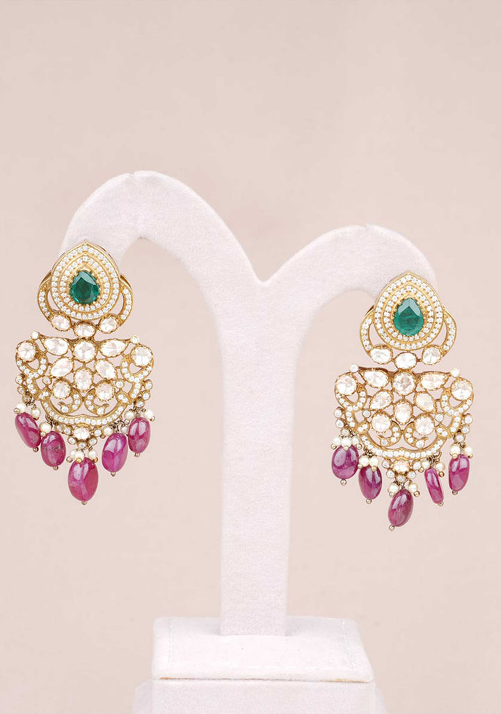 92.5  Silver 24 Ct Gold Plated Victorian Sage Green Multistrand Necklace Set