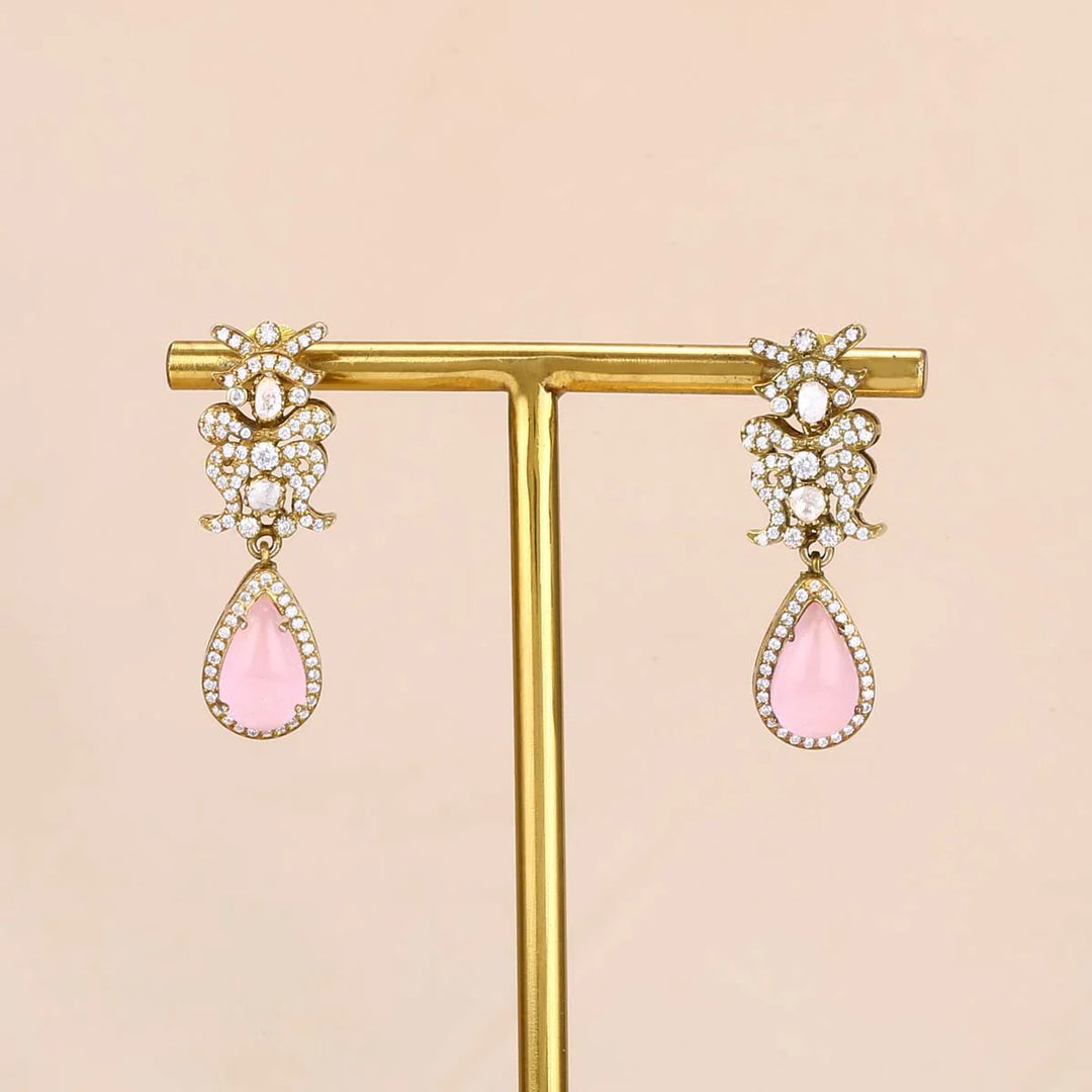92.5 Silver Soft Peach Dangles Victorian Choker Set