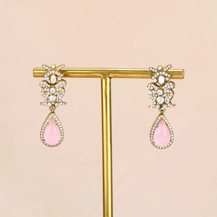92.5 Silver Soft Peach Dangles Victorian Choker Set