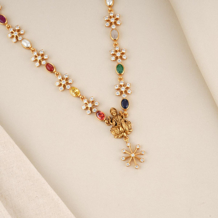 92.5 Pure Silver, 24kt Gold Plated Navaratna Hemakshi Stone Necklace