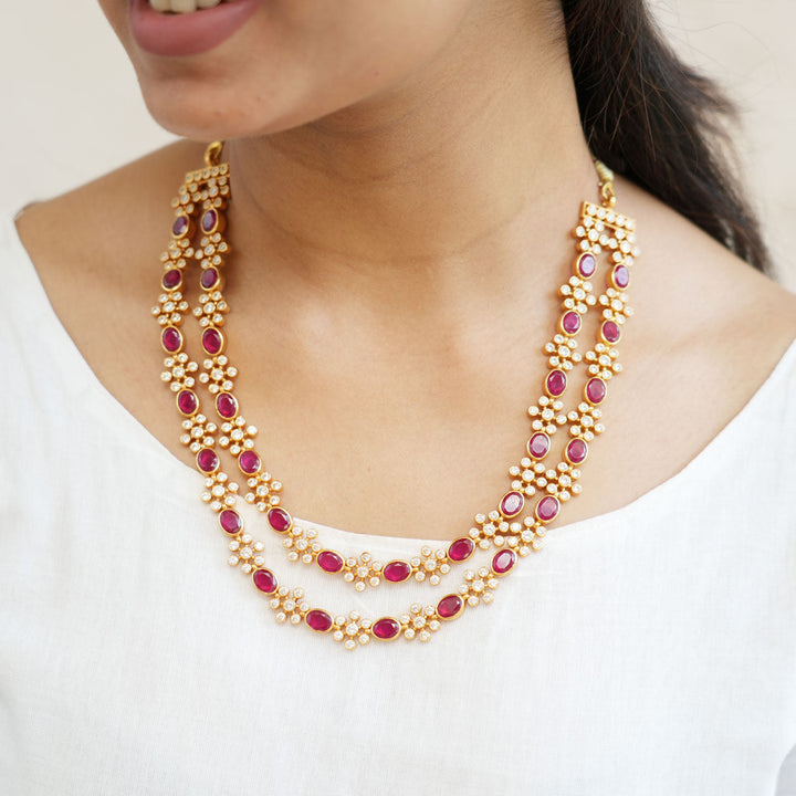 Pure 92.5 Silver Red Stone Short Necklace | SHOBITAM