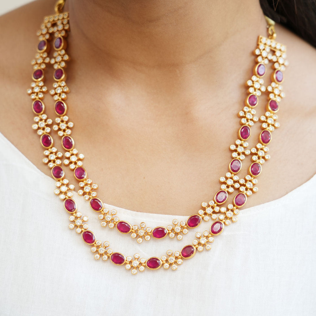 Pure 92.5 Silver Red Stone Short Necklace | SHOBITAM