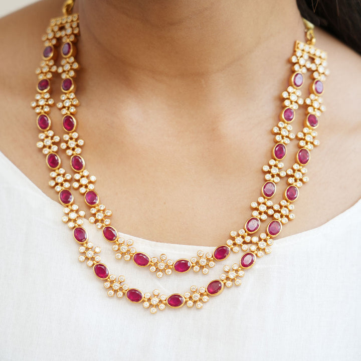 Pure 92.5 Silver Red Stone Short Necklace | SHOBITAM