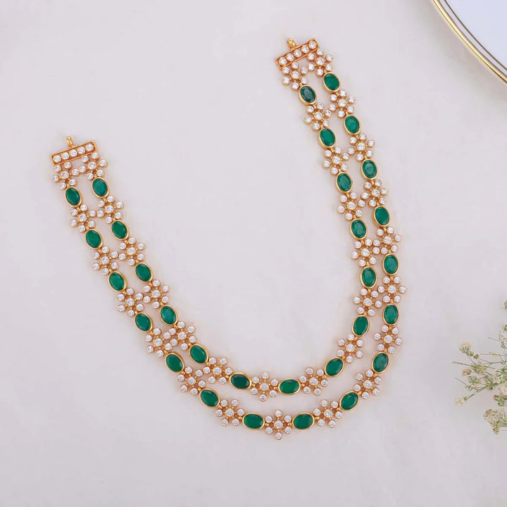 92.5 Silver Double Layer Green Necklace