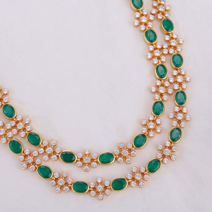 92.5 Silver Double Layer Green Necklace