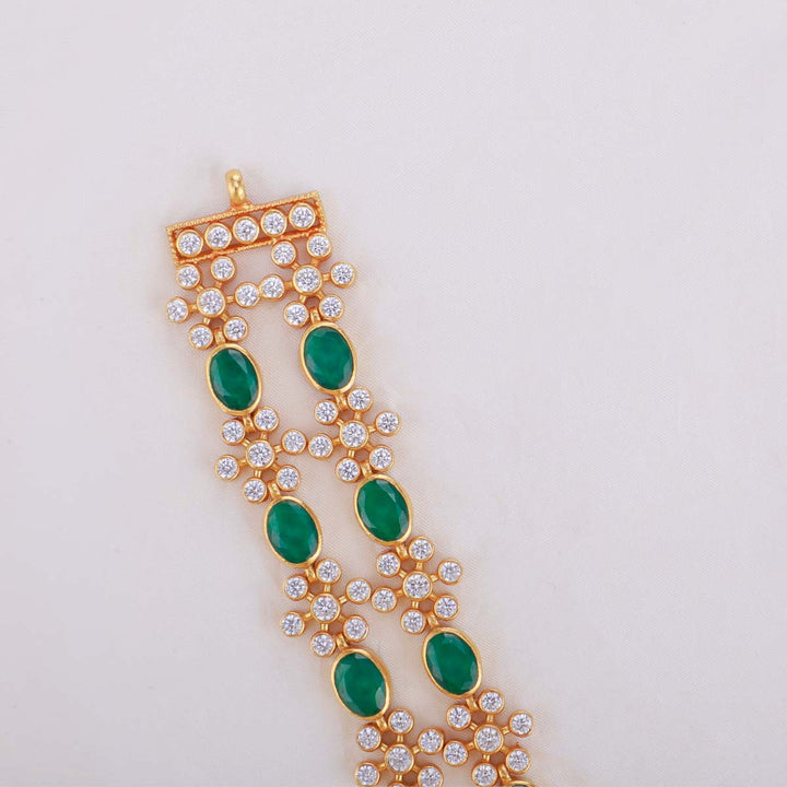 92.5 Silver Double Layer Green Necklace