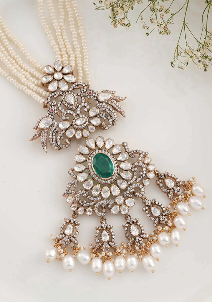 92.5 Silver Tiered Design Classic Victorian Long Necklace, NO earrings