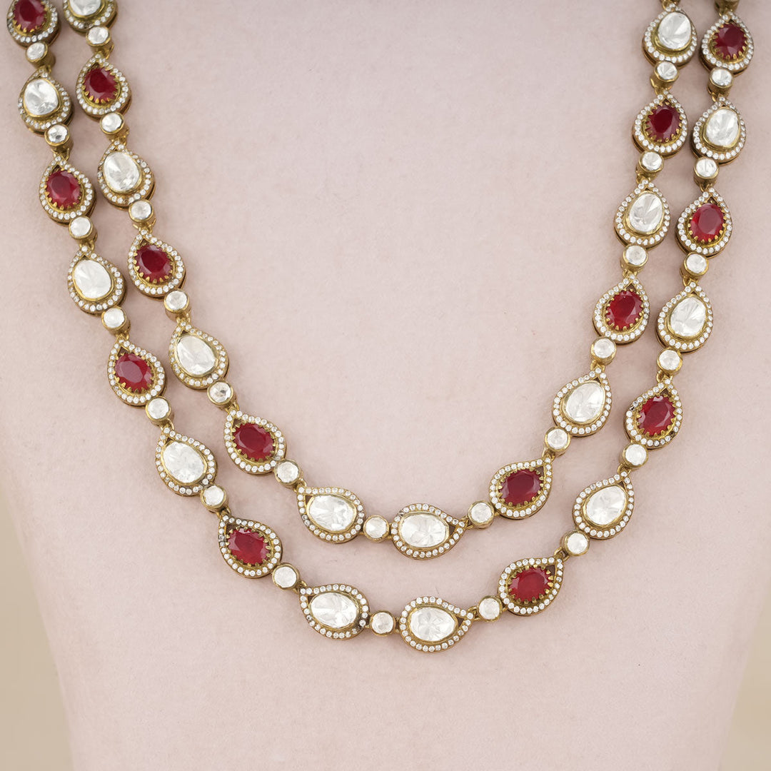 Pure 92.5 Silver Florist Red Necklace Set | SHOBITAM