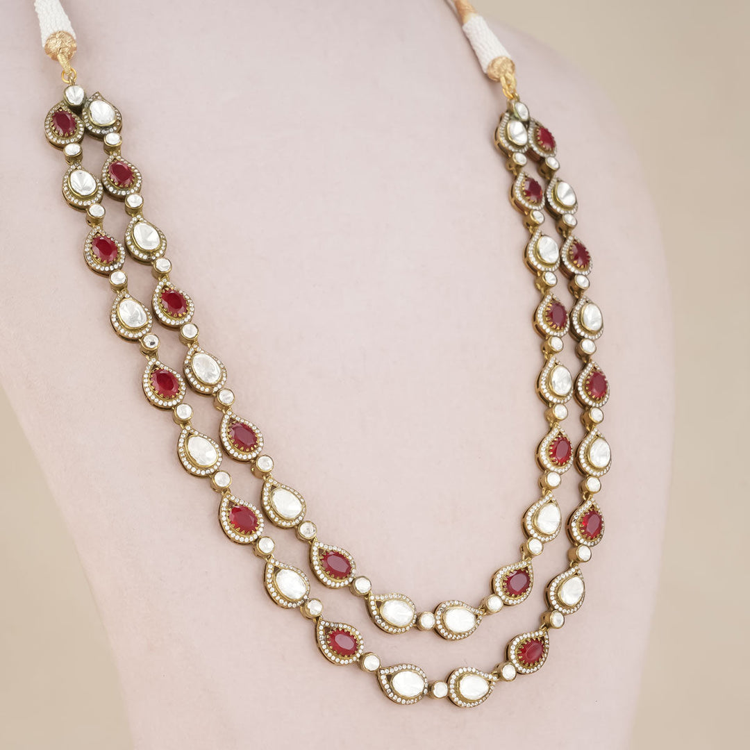 Pure 92.5 Silver Florist Red Necklace Set | SHOBITAM