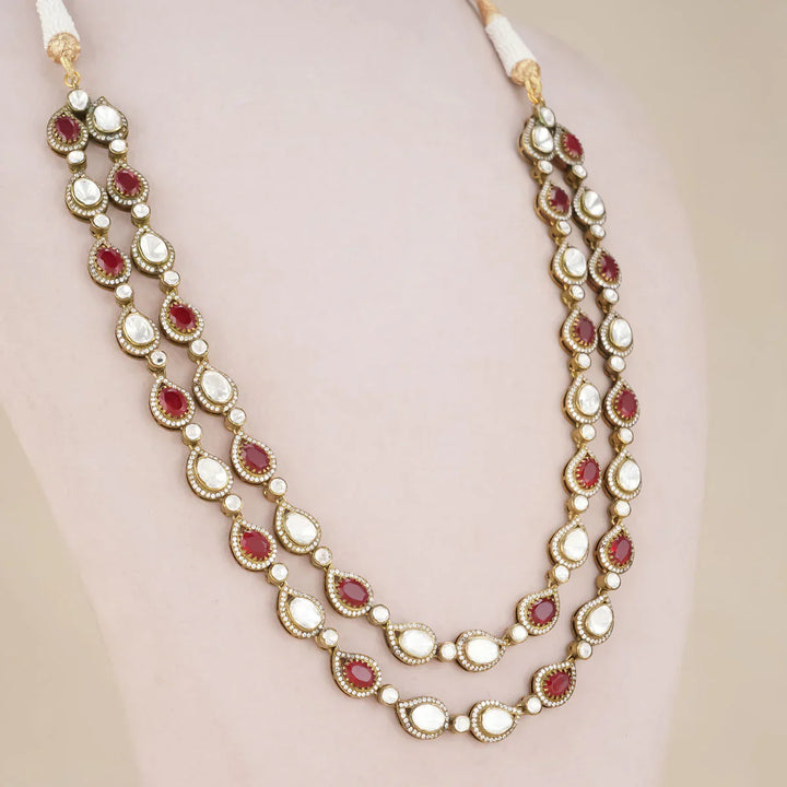 92.5 Silver, Victorian Necklace set studded with Gem Stones and Pearl Beads.
