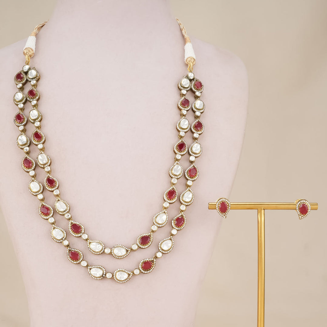 Pure 92.5 Silver Florist Red Necklace Set | SHOBITAM