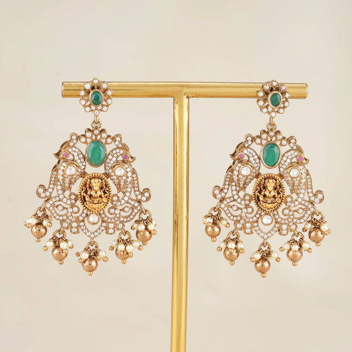 92.5 Silver Victorian Long Necklace Set with Mint Green and CZ Stones
