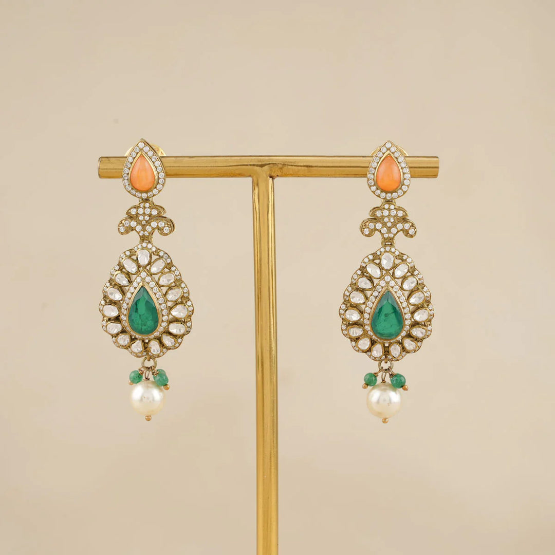 92.5 Silver, Victorian Necklace set studded with Gem Stones and Pearl Beads.