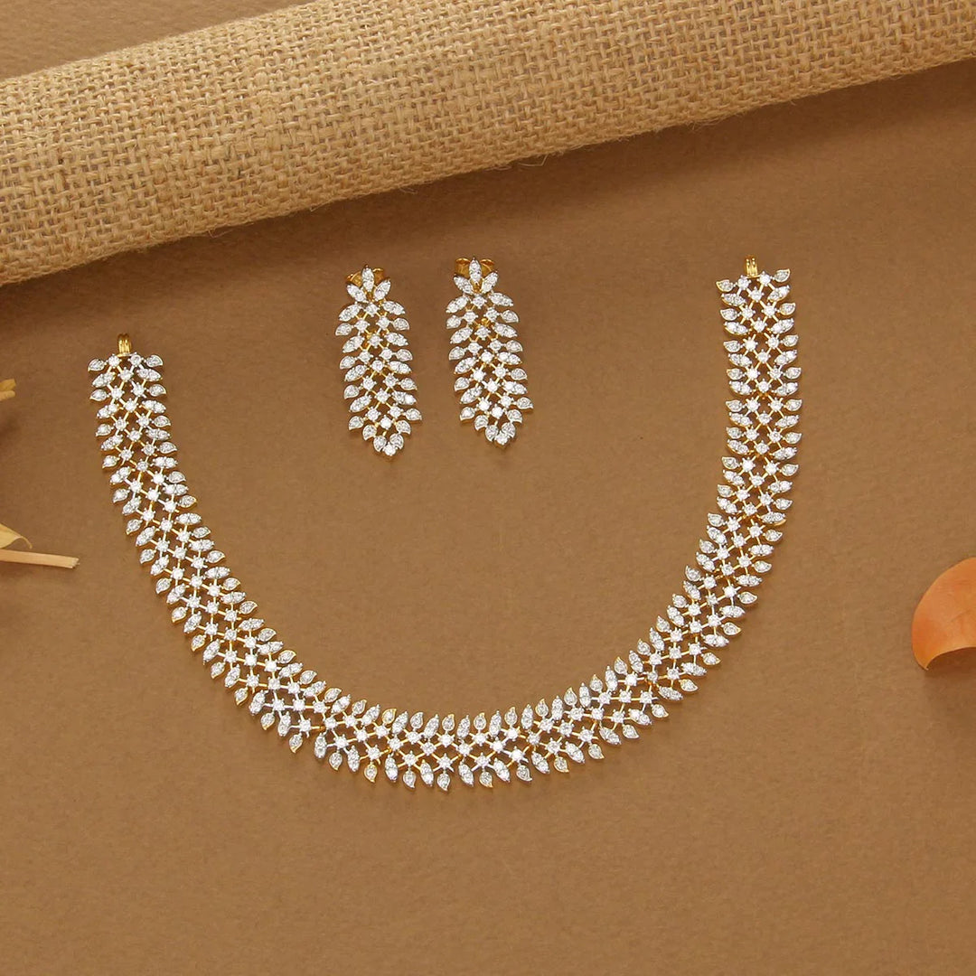 92.5 Silver, 24 Kt Gold Plated Lightweight Leaf design Short Necklace Set