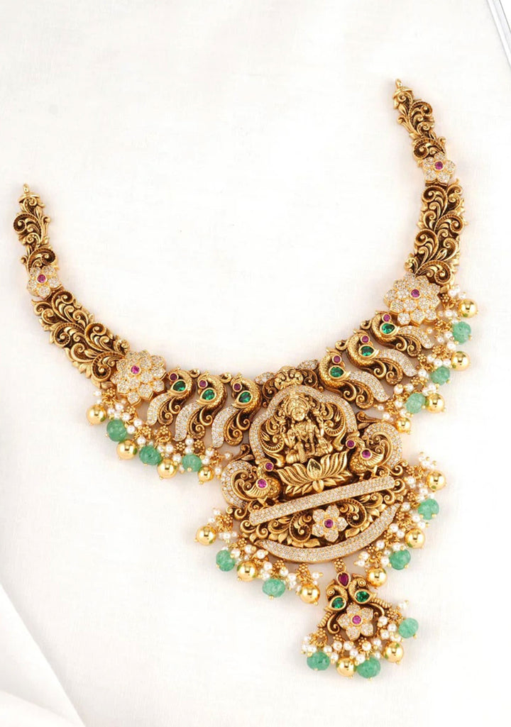92.5 Silver 24 Kt Gold tone Lakshmi Nagas Necklace Set