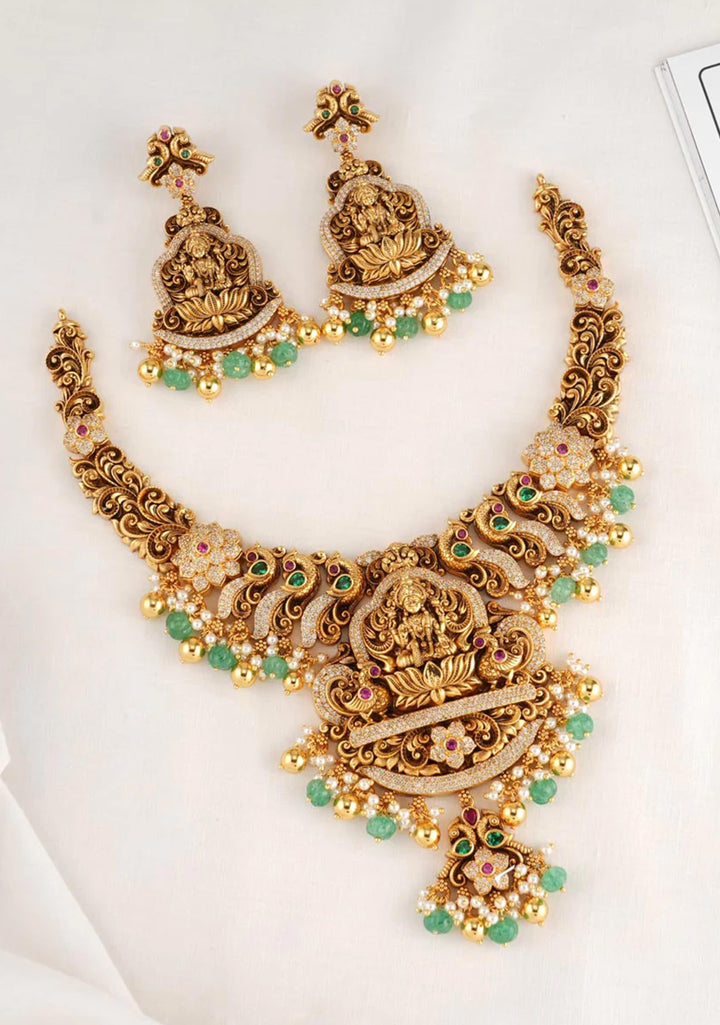 92.5 Silver 24 Kt Gold tone Lakshmi Nagas Necklace Set