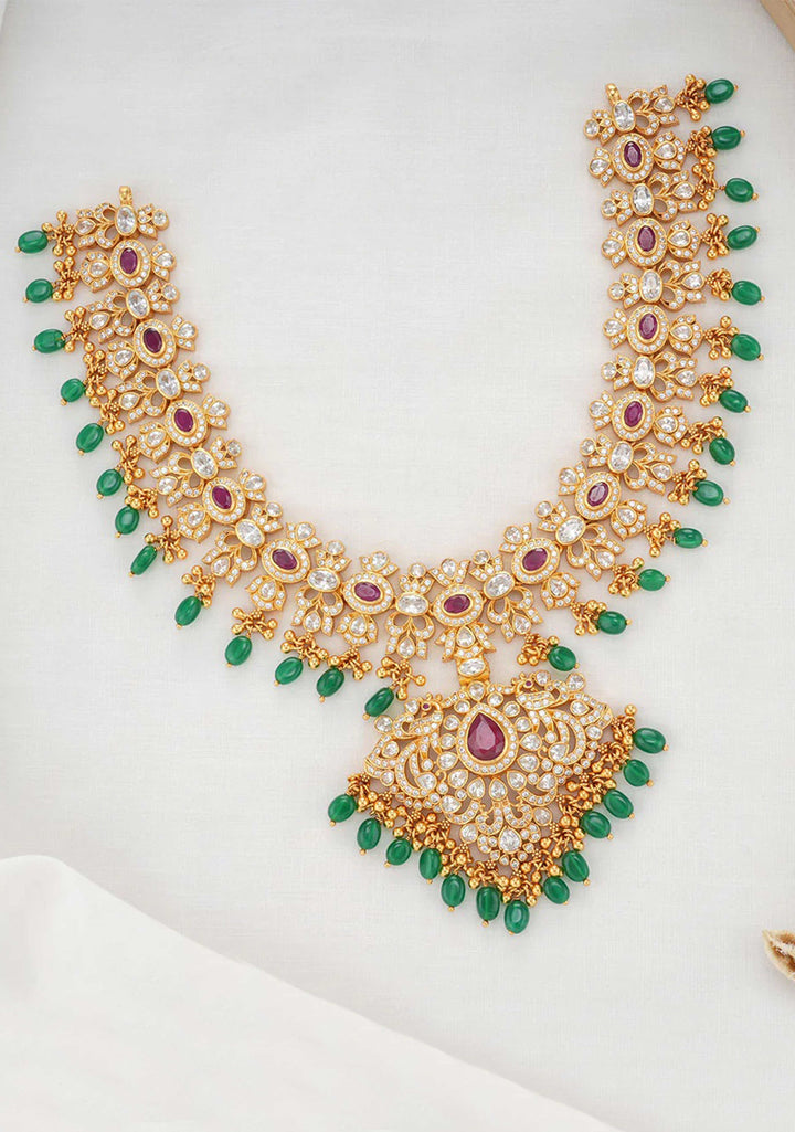 925 Silver  CZ Necklace with Pendant and Green dangling stones