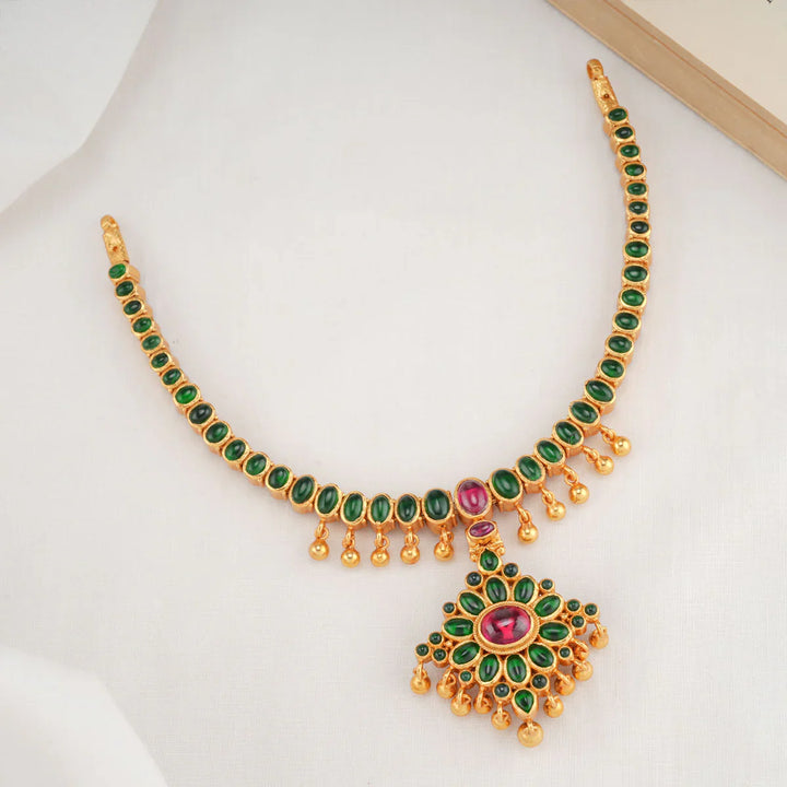 92.5 Red and Green Stones Reversible Necklace