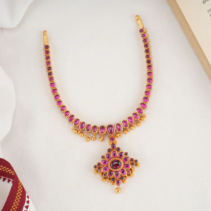 92.5 Red and Green Stones Reversible Necklace