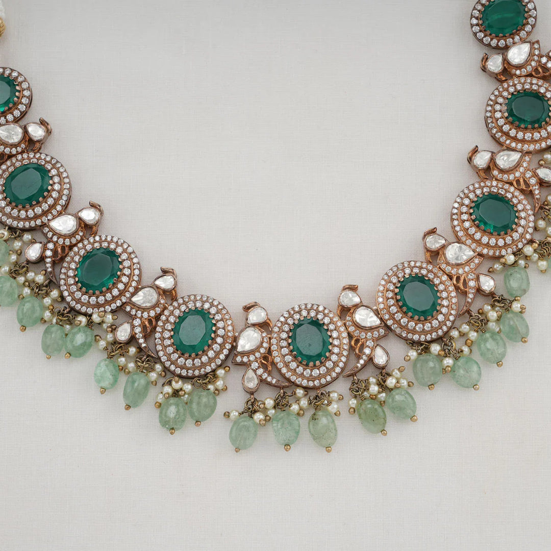 92.5 Silver Emerald Green Lavinash Victorian Necklace Set