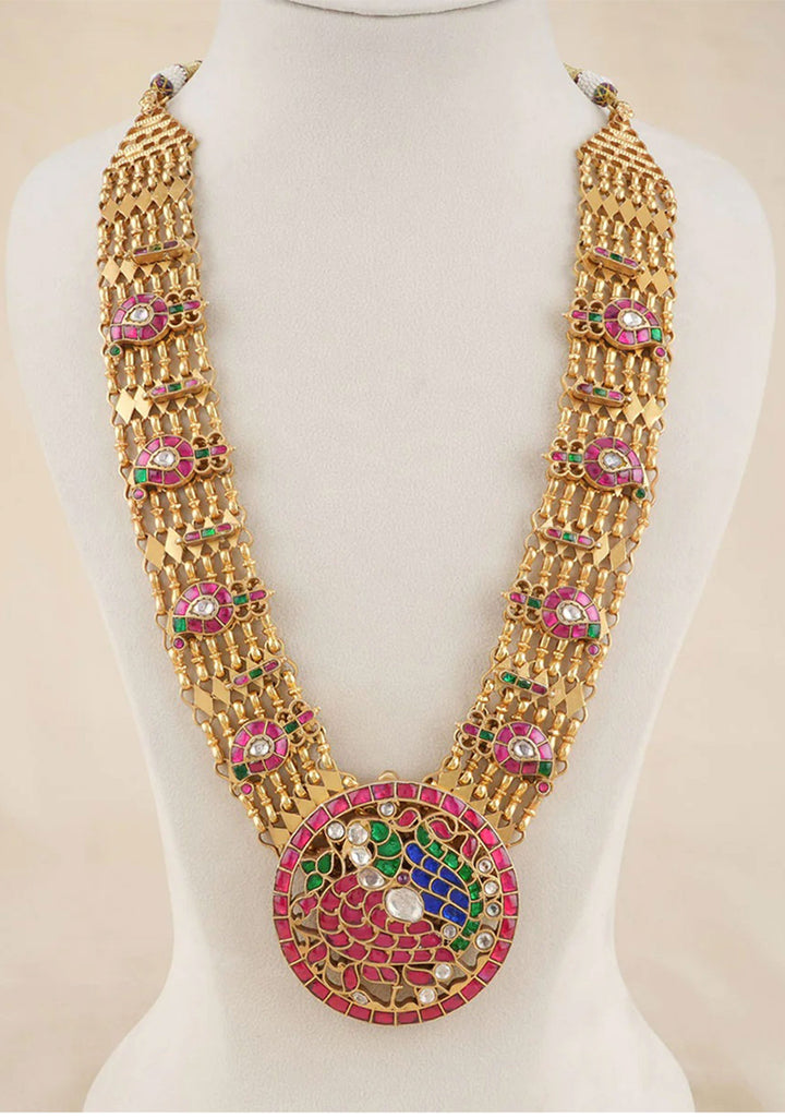 92.5 Silver Kundan stone Mango Units Necklace with Multicolor Mandala Annapakshi Pendant