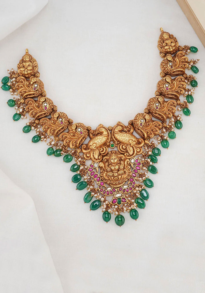 92.5 Silver 24 Kt Gold Plated Peacock Nagas Necklace with Kundan Fusion