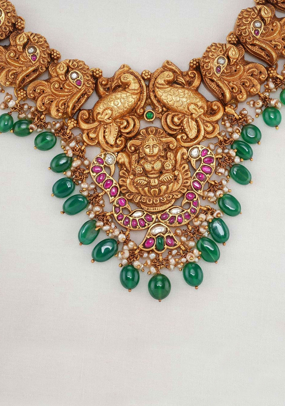 92.5 Silver 24 Kt Gold Plated Peacock Nagas Necklace with Kundan Fusion