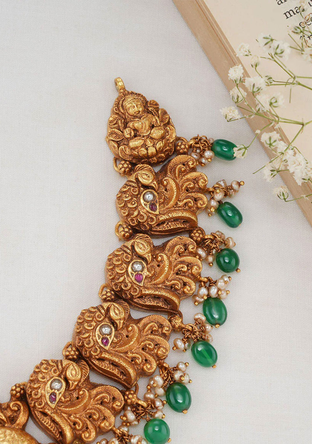 92.5 Silver 24 Kt Gold Plated Peacock Nagas Necklace with Kundan Fusion