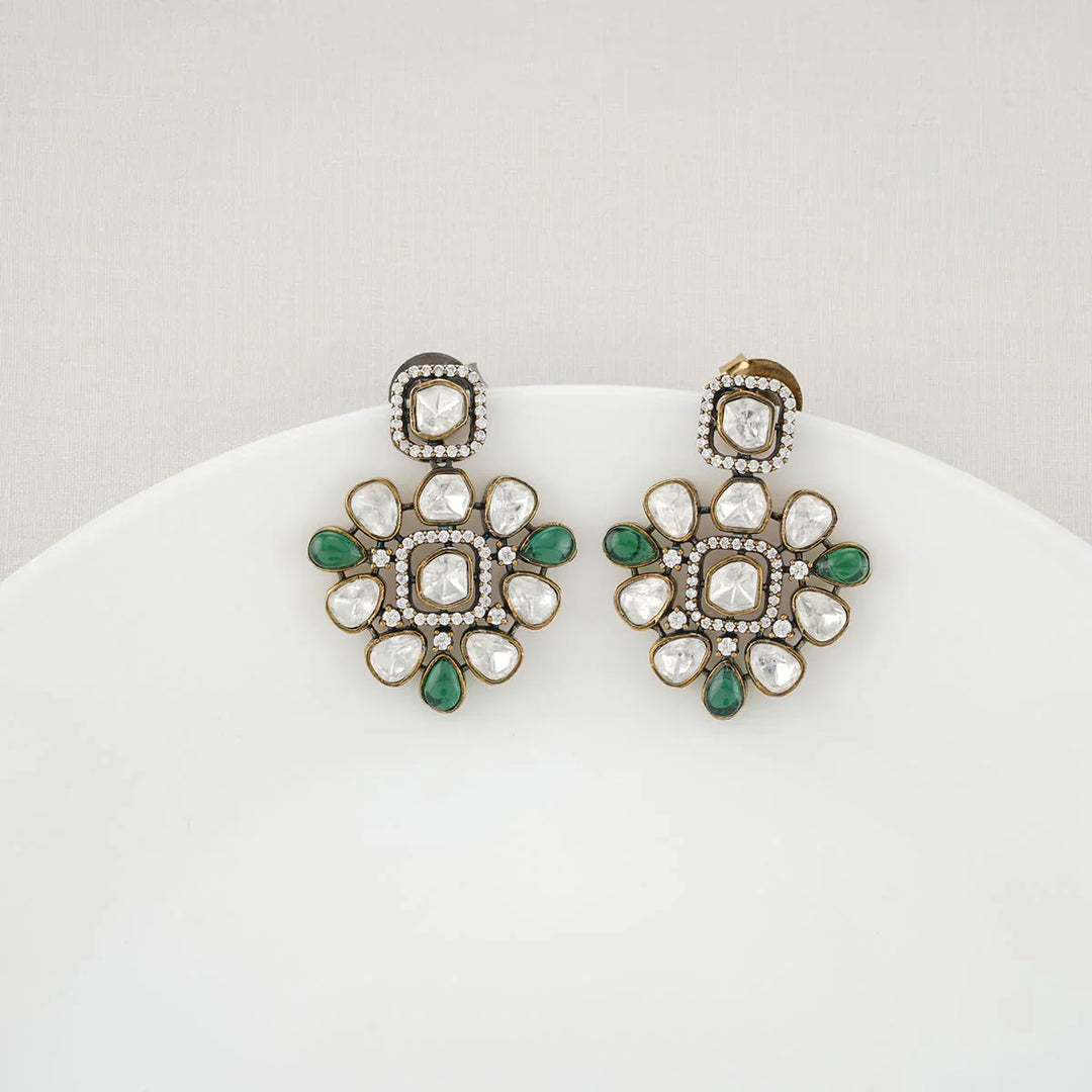 92.5 Silver, Victorian Necklace set studded with Gem Stones and Pearl Beads.