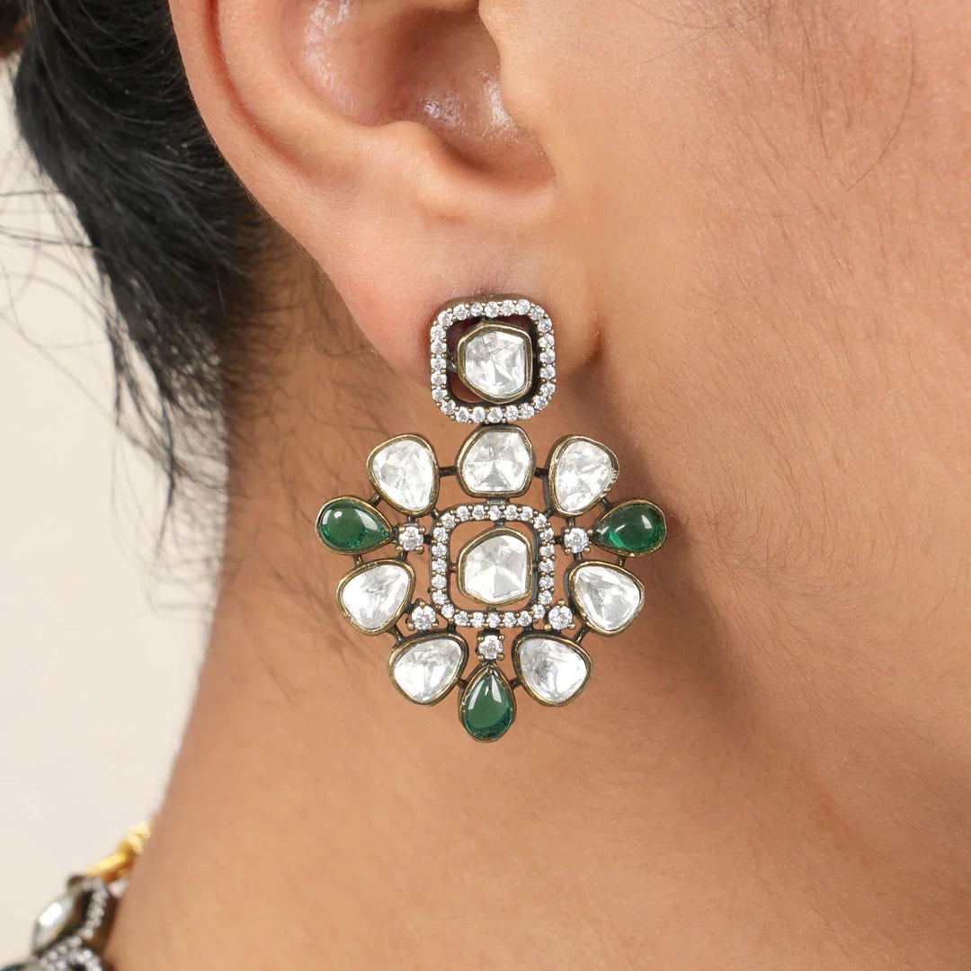 92.5 Silver, Victorian Necklace set studded with Gem Stones and Pearl Beads.