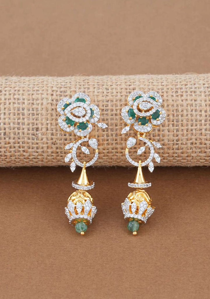 92.5  Silver  CZ and Green Stone Floral Design Necklace and earrings Set