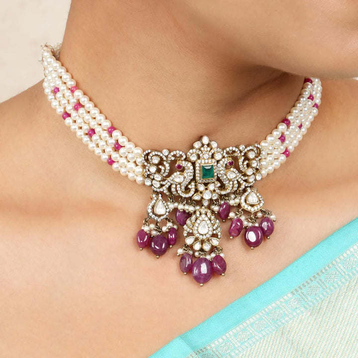 92.5 Silver, Advish Victorian Beads Choker Set