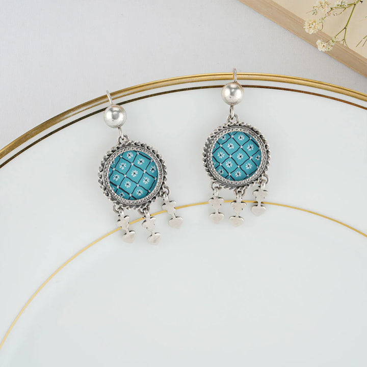 92.5 Silver Oxidized finish Pichwai Miniature handpainting fine Choker Set